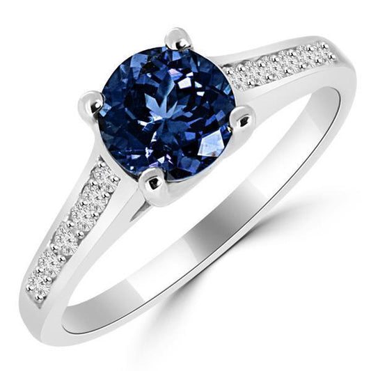 Round Cut Ceylon Sapphire Diamond Ring 2.80 Carats White Gold 14K