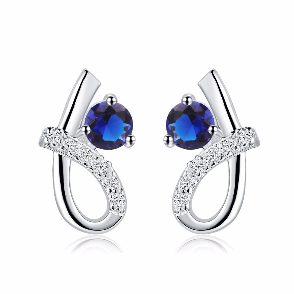 Round Cut Ceylon Sapphire Diamond Stud Earring White Gold 14K 2.20 Ct