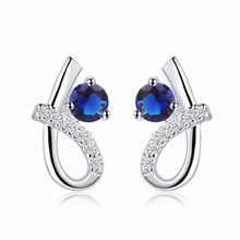 Round Cut Ceylon Sapphire Diamond Stud Earring White Gold 14K 2.20 Ct