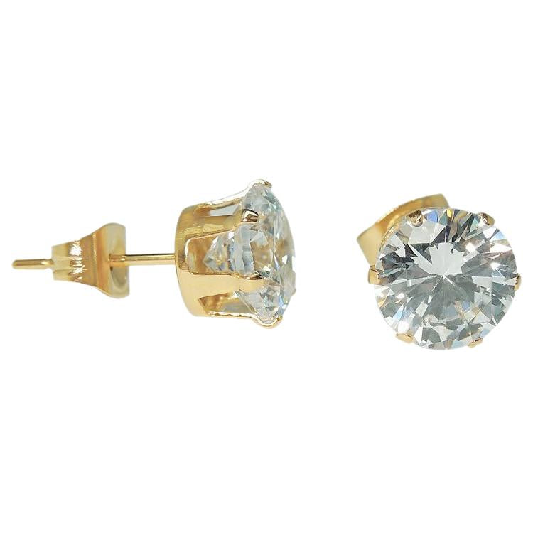 Round Cut Diamond Lady Stud Earring 4 Carats Yellow Gold 14K