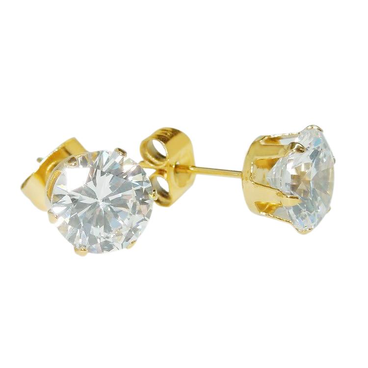 Round Cut Diamond Lady Stud Earring 4 Carats Yellow Gold 14K