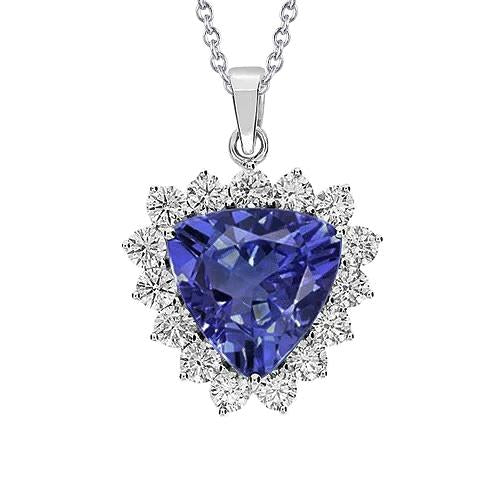 Round Cut Diamond With Trillion Cut Tanzanite Pendant 24 Ct New
