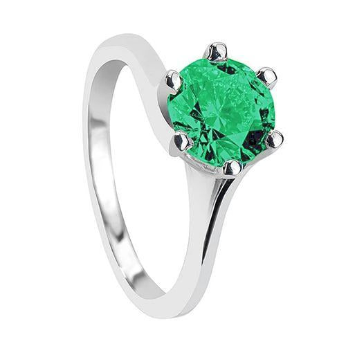 Round Cut Green Emerald Solitaire 3 Carat Ring Gold White 14K