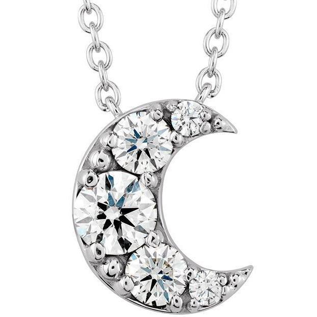 Round Cut Half Moon Diamond Pendant Necklace 2.30 Carat White Gold 14K