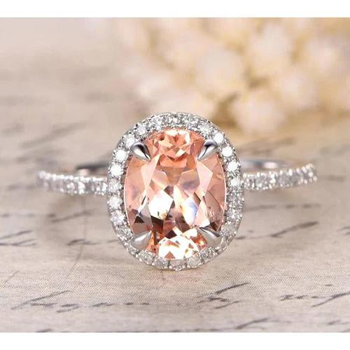 Round Cut Morganite And Diamonds 11.35 Carats Ring Gold White 14K