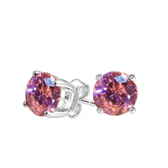 Round Cut Pink Sapphire Ladies Stud Earring 3 Carats White Gold 14K