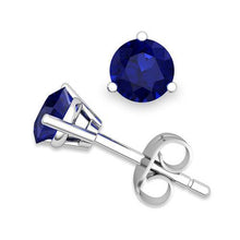 Round Cut Prong Set 3 Cts Sri Lanka Sapphire Studs Earrings White Gold