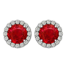Round Cut Red Ruby With Diamonds 9.50 Ct Studs Earrings White Gold 14K