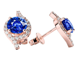 Round Cut Sapphire With Natural Earth Mined Diamonds 4.44 Carats Studs Earrings New