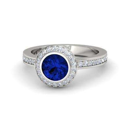 Round Cut Solitaire With Accents 2.40 Ct Ceylon Sapphire Diamonds Ring