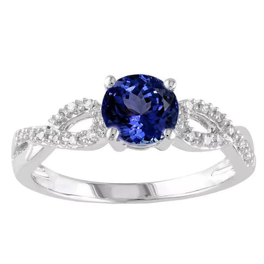 Round Cut Tanzanite 3.50 Carats Diamonds Fancy Ring White Gold 14K