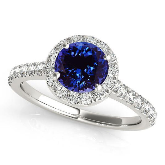 Round Cut Tanzanite And Diamonds 11 Ct Ring White Gold 14K