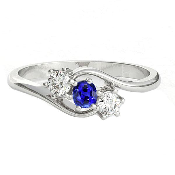 Round Diamond 3 Stone Cushion Sapphire Ring Twisted Style 1.50 Carats