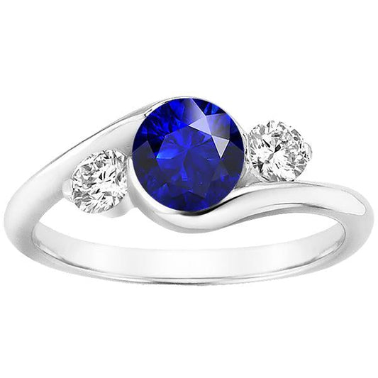 Round Diamond 3 Stone Sapphire Ring 2.50 Carats Bypass Style Gold 14K