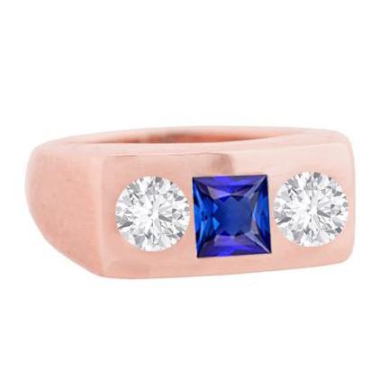 Round Diamond 3 Stone Sapphire Ring Princess Cut Flush Set 1.50 Carats
