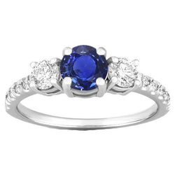 Round Natural Earth Mined Diamond Anniversary Blue Sapphire Ring 3 Carats Ladies Jewellery
