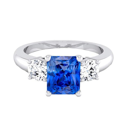 Round Diamond Blue Sapphire Anniversary Ring 2.50 Carats Women 3 Stone