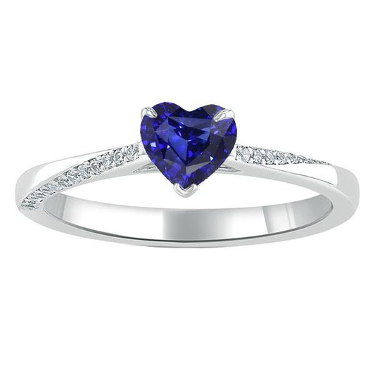 Round Diamond & Blue Sapphire Engagement Ring 2 Carats Tapered Shank