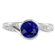 Round Diamond & Blue Sapphire Ring 2.50 Carats Bypass Style Gold Shank