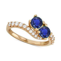 Round Natural Earth Mined Diamond & Blue Sapphire Ring Twisted Shank Gold 14K 2.50 Carats
