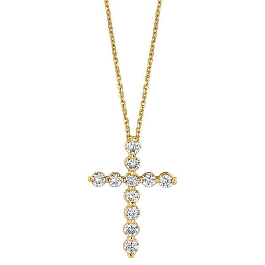 Round Diamond Cross Necklace Pendant 1.10 Carat Yellow Gold 14K