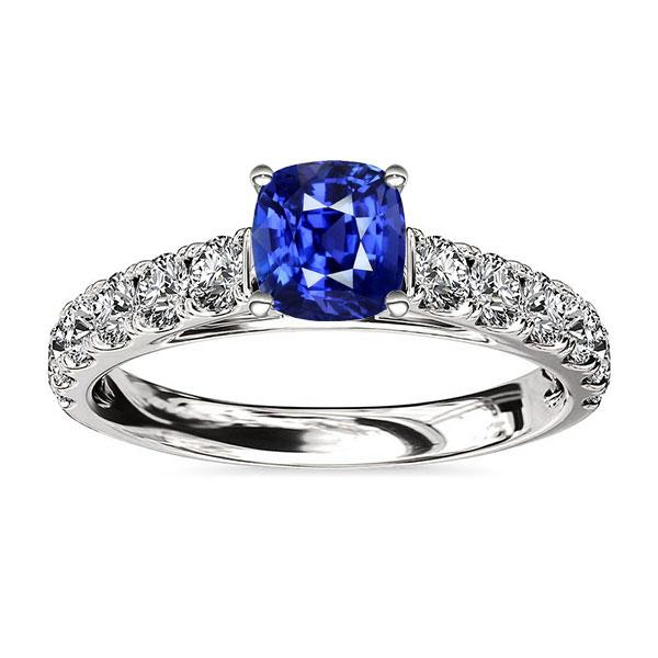 Round Diamond Cushion Blue Sapphire Gemstone Ring 3 Carats White Gold