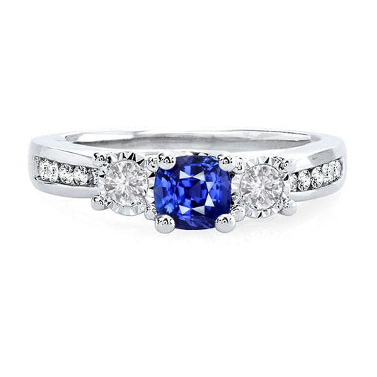 Round Diamond Cushion Sapphire Gemstone Ring 2 Carats 3 Stone Style