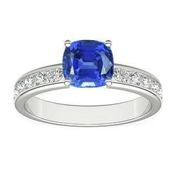 Round Natural Earth Mined Diamond Cushion Sapphire Gemstone Ring 3.50 Carats White Gold