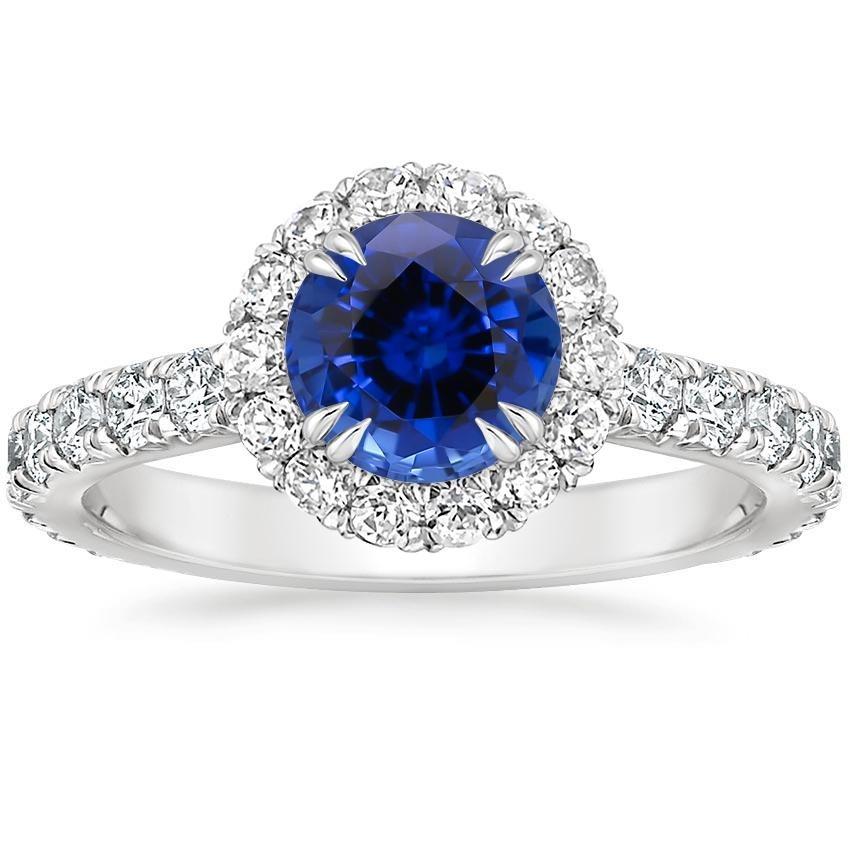 Round Diamond Engagement Ring Halo Ceylon Sapphire Jewelry 3.50 Carats