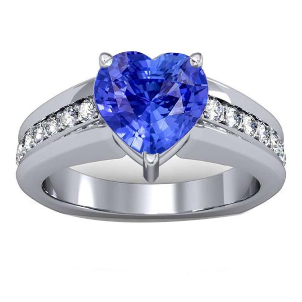 Round Diamond Engagement Ring Heart Natural Blue Sapphire 3.50 Carats