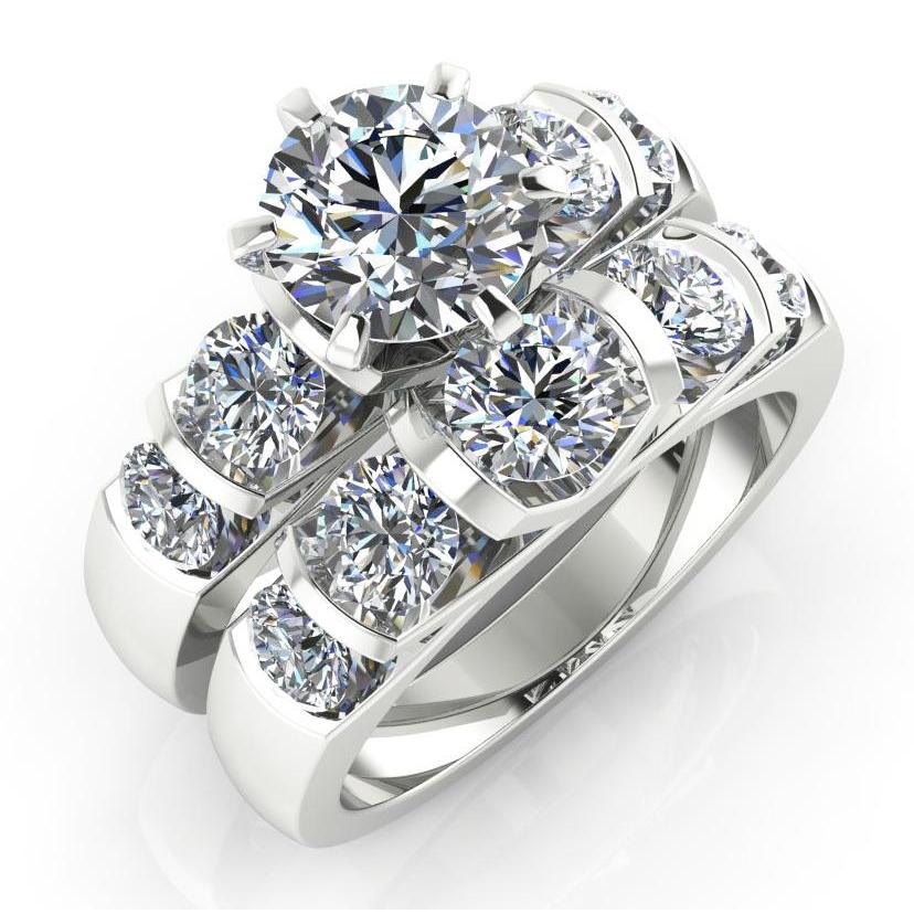 Round Diamond Engagement Ring Set 3.50 Carats Jewelry White Gold