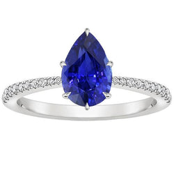 Round Natural Earth Mined Diamond Gemstone Ring Blue Sapphire With Accents Gold 5 Carats