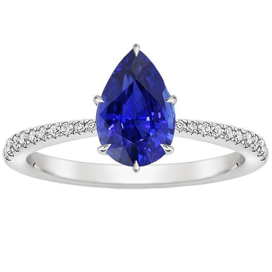 Round Diamond Gemstone Ring Blue Sapphire With Accents Gold 5 Carats