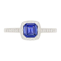Round Natural Earth Mined Diamond Halo Asscher Blue Sapphire Engagement Ring 1.75 Carats