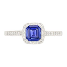 Round Diamond Halo Asscher Blue Sapphire Engagement Ring 1.75 Carats
