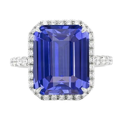 Round Diamond Halo Ring Emerald Natural Sapphire 4.50 Carats Accented