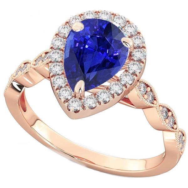 Round Diamond Halo Ring Pear Sri Lankan Sapphire 5 Carats