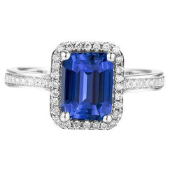 Round Natural Earth Mined Diamond Halo Ring With Accents Blue Sapphire 4 Carats