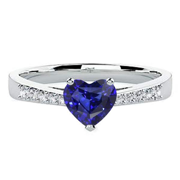 Round Diamond Heart Gemstone Ring Natural Blue Sapphire 2 Carats