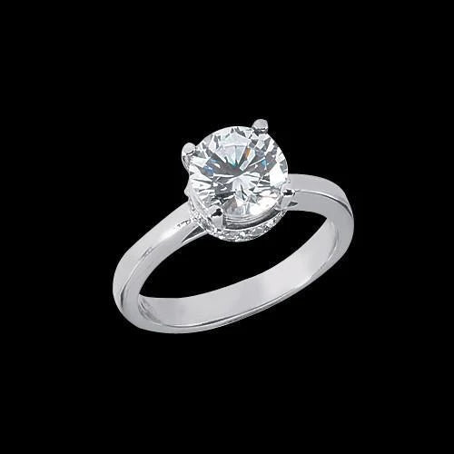 Round Diamond Hidden Halo Engagement Ring Solitaire With Accents