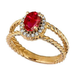 Round Diamond & Oval Ruby Fancy Ring 1.25 Carats Yellow Gold 14K