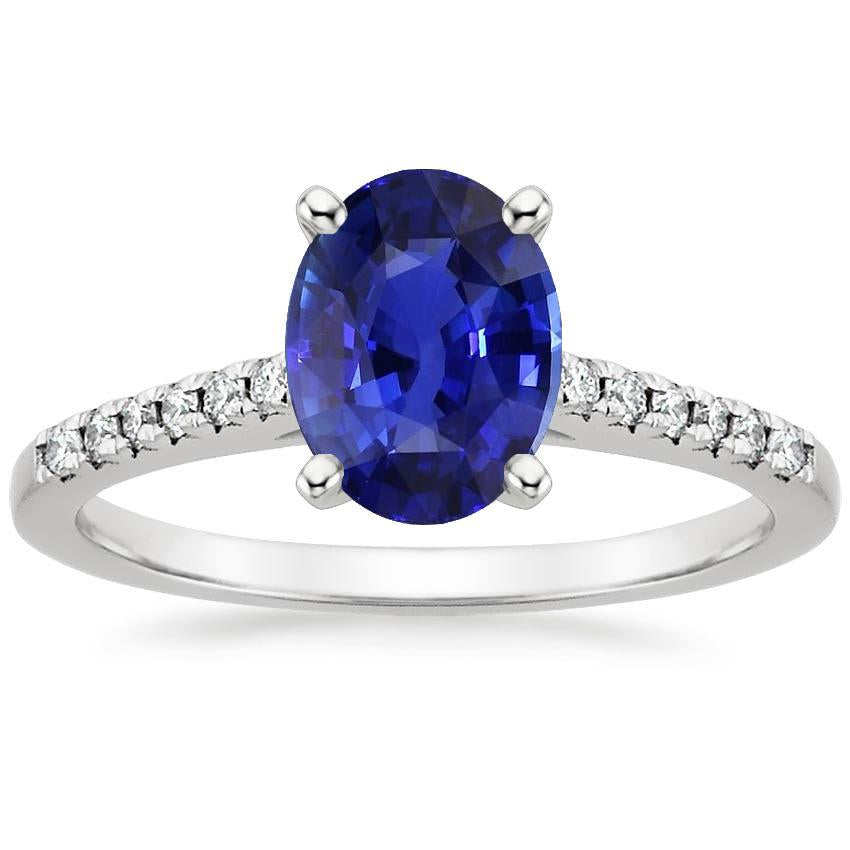 Round Diamond Pave Set Ring Oval Cut Sri Lankan Sapphire 5 Carats