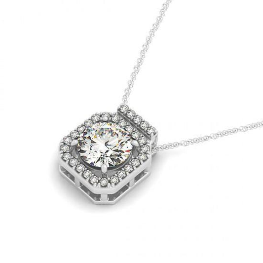 Round Diamond Pendant Necklace Without Chain 1.95 Carat White Gold 14K