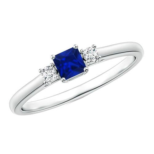 Round Diamond & Princess Blue Sapphire Anniversary Ring 1.25 Carats