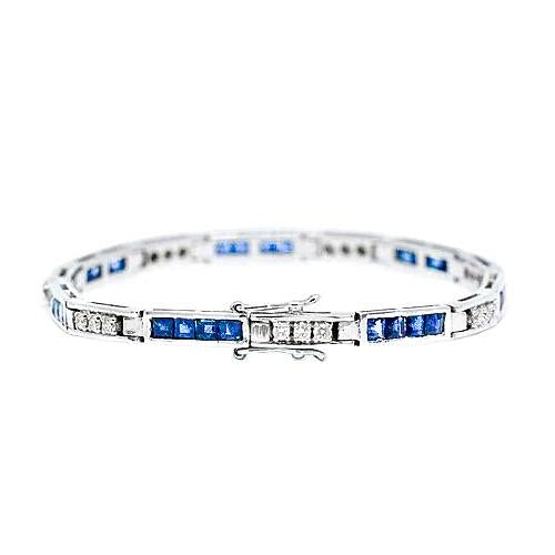 Round Diamond & Princess Sapphire Tennis Bracelet 5.70 Carats