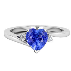 Round Natural Earth Mined Diamond Ring 3 Stone Heart Ceylon Sapphire Jewellery 2.25 Carats