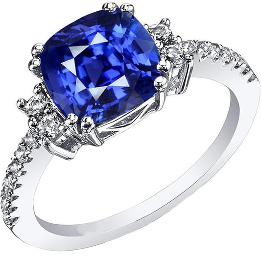 Round Diamond Ring Cushion Ceylon Sapphire Gemstone 4.50 Carats Gold