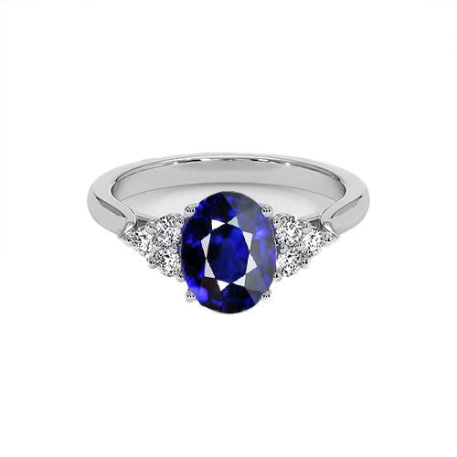 Round Diamond Ring Natural Oval Sri Lankan Sapphire 8.25 Carats