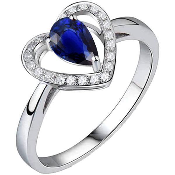 Round Diamond Ring Pear Cut Blue Sapphire Heart Style 3 Carats