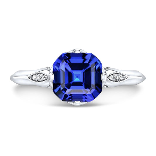 Round Diamond Sapphire Anniversary Ring Asscher Cut 3 Carats Gold 14K